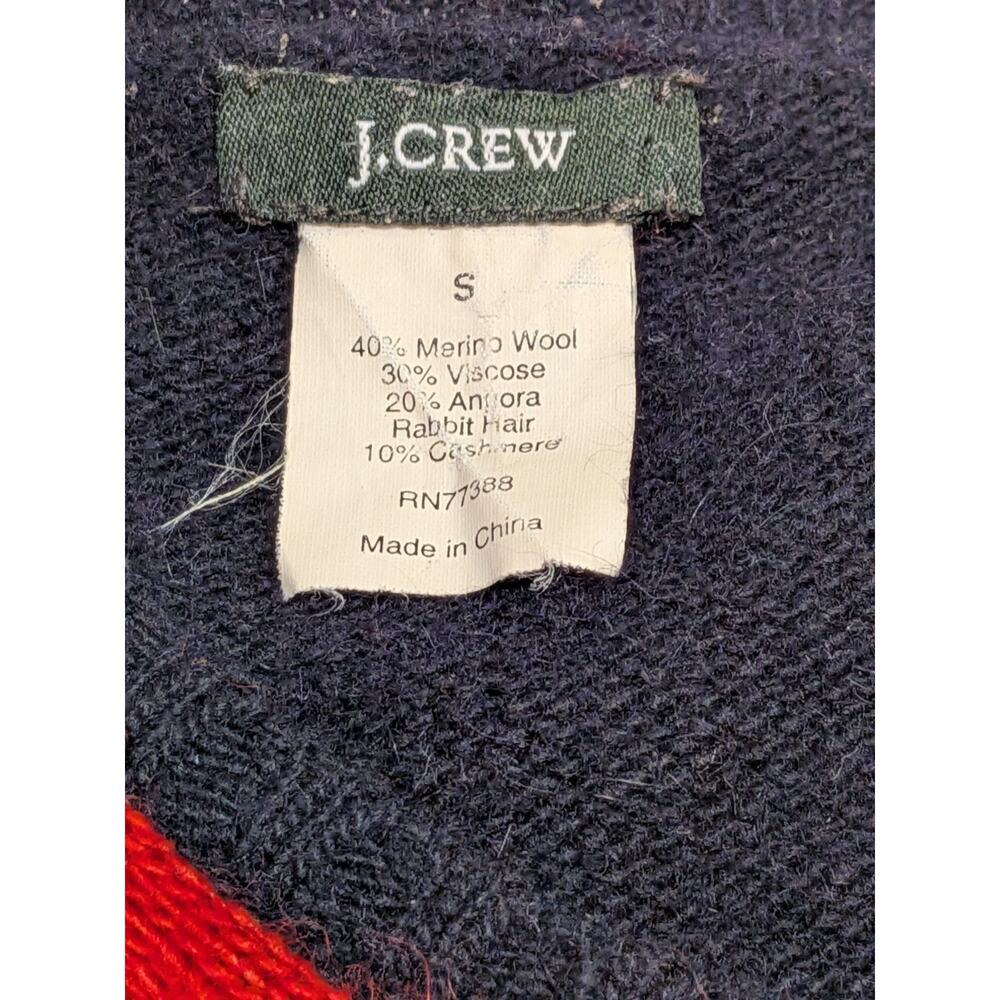 J Crew Cashmere Blnd Argyle Sweater Knit Cardigan Women’s Size Sm Orange/Navy - Picture 4 of 7